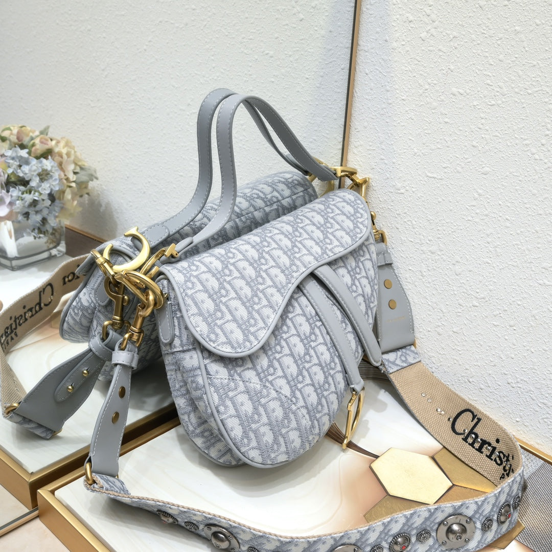 Dior Saddle Bag – Large Oblique Canvas with Studded Strap | Top Version + Gift Box