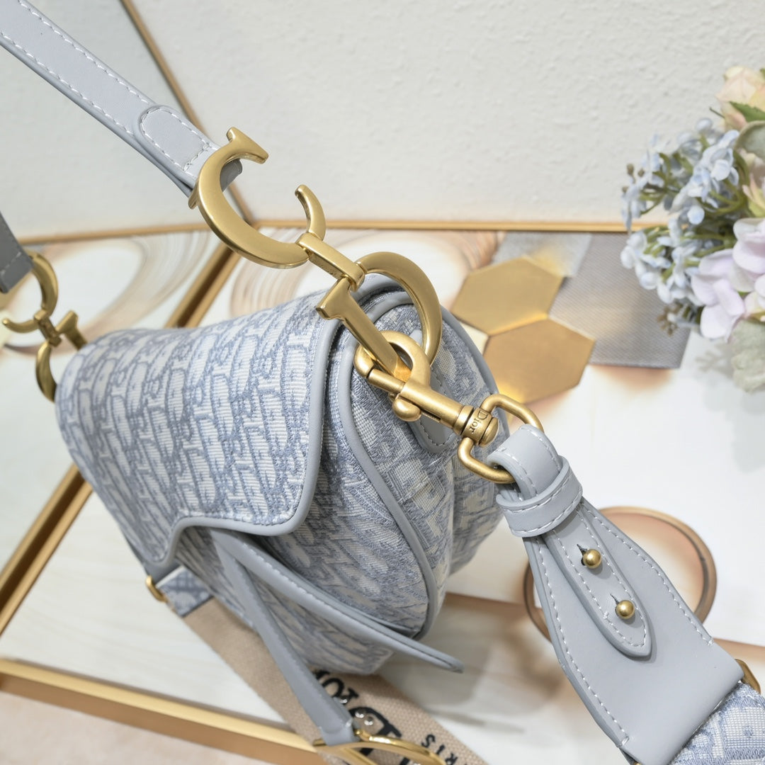 Dior Saddle Bag – Large Oblique Canvas with Studded Strap | Top Version + Gift Box