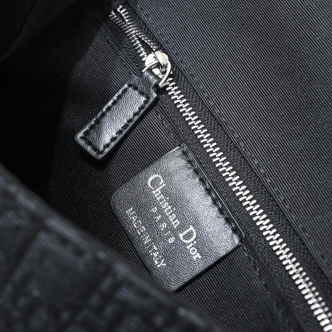 Dior Oblique Men’s Messenger Bag – Black/Gray | Leather Strap Accent | With Box
