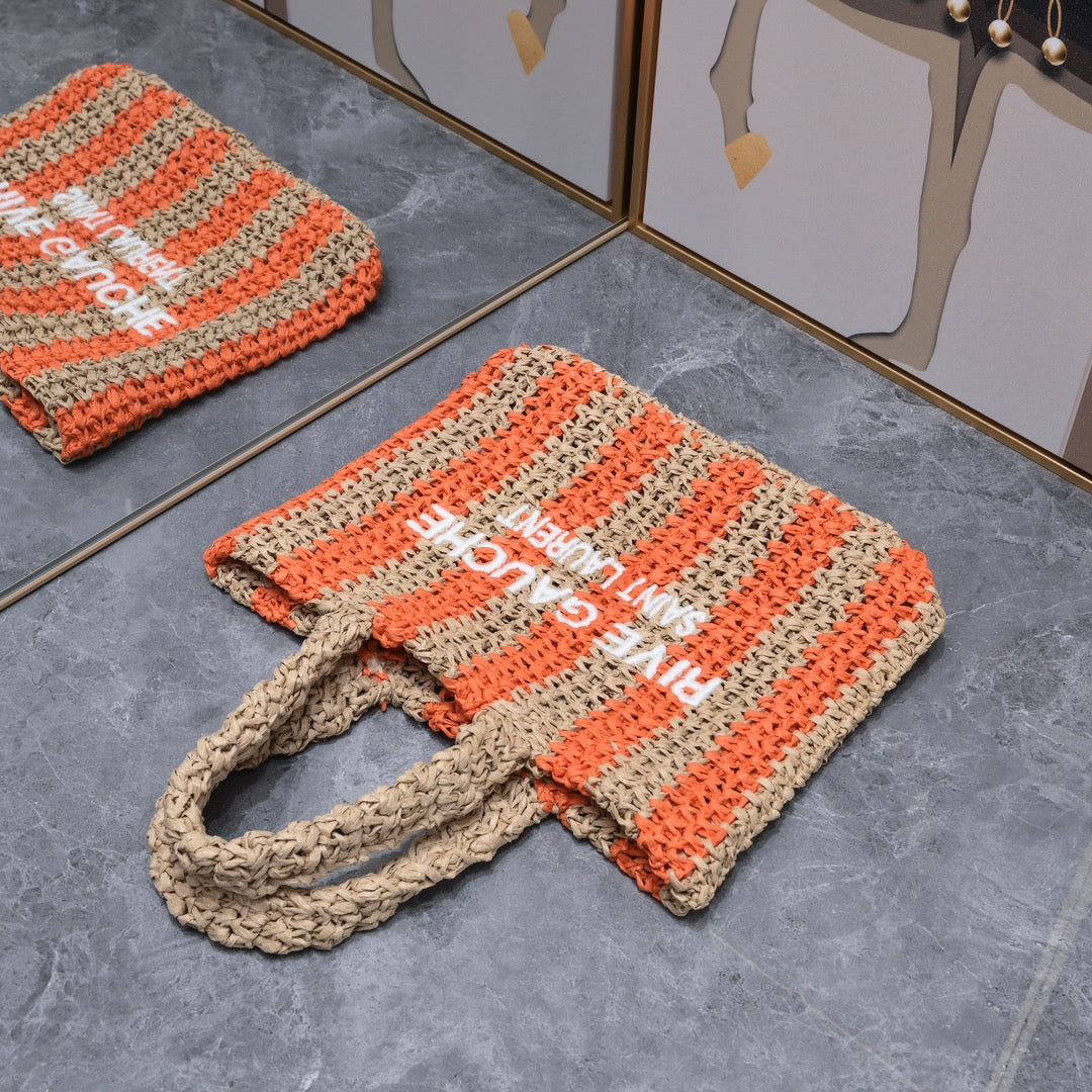 Handwoven Raffia Fiber Mini Colorblock Tote – Style 1845