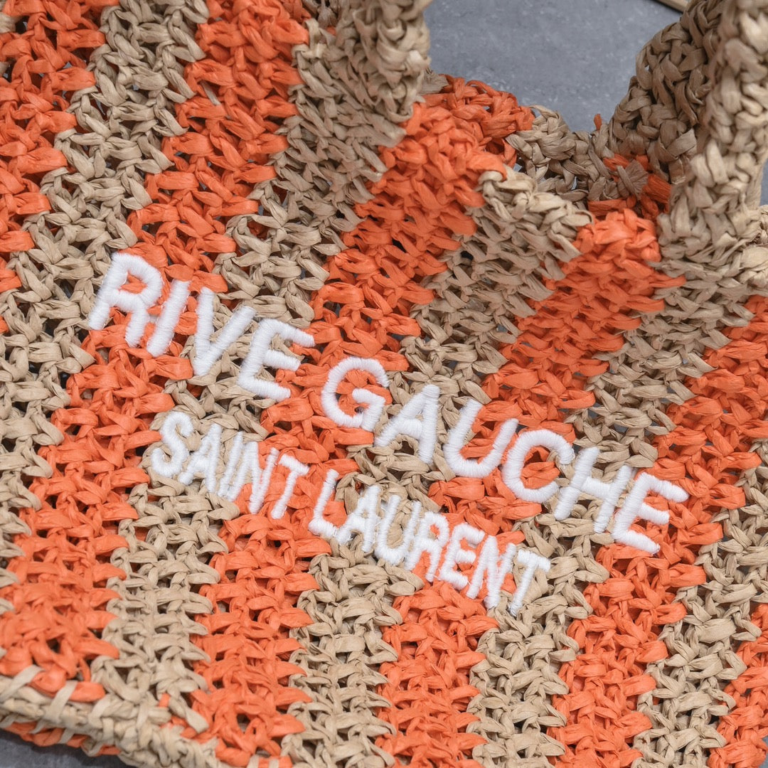 Handwoven Raffia Fiber Mini Colorblock Tote – Style 1845