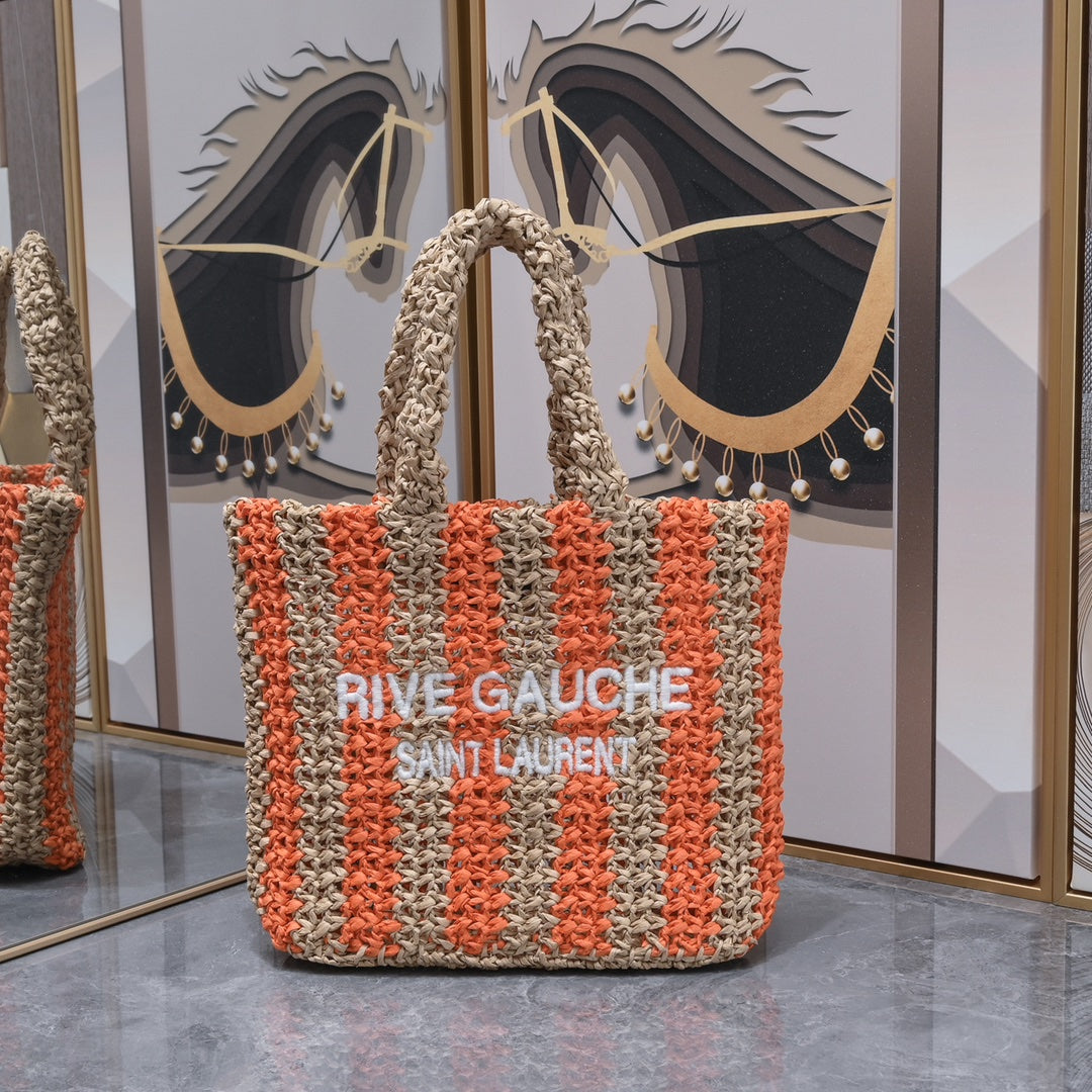 Handwoven Raffia Fiber Mini Colorblock Tote – Style 1845