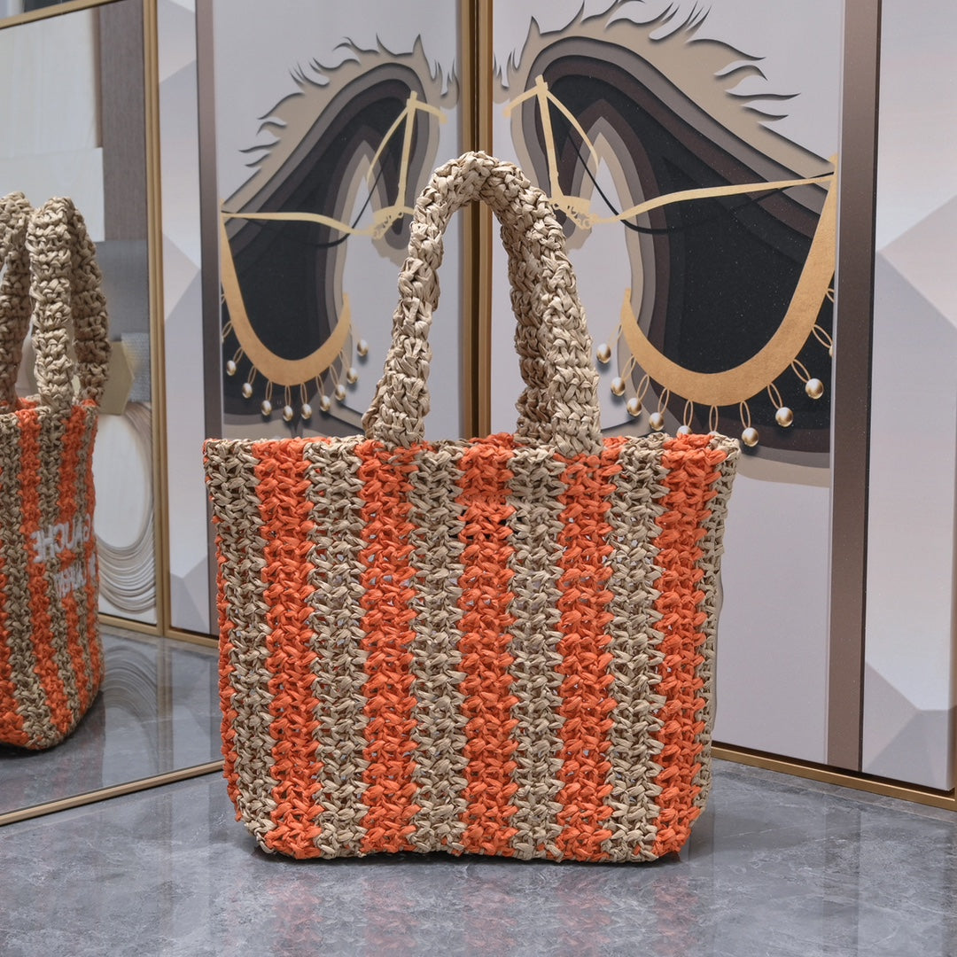 Handwoven Raffia Fiber Mini Colorblock Tote – Style 1845
