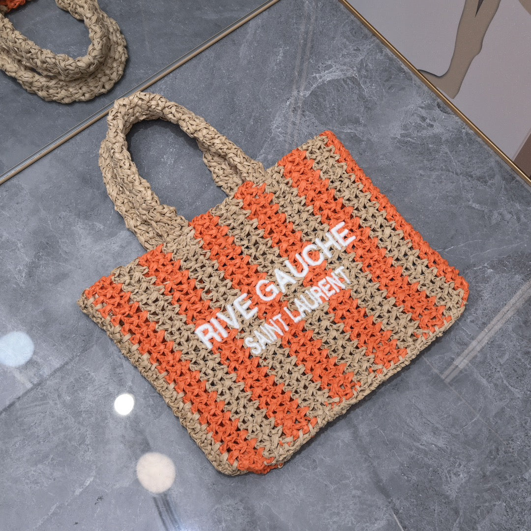 Handwoven Raffia Fiber Mini Colorblock Tote – Style 1845