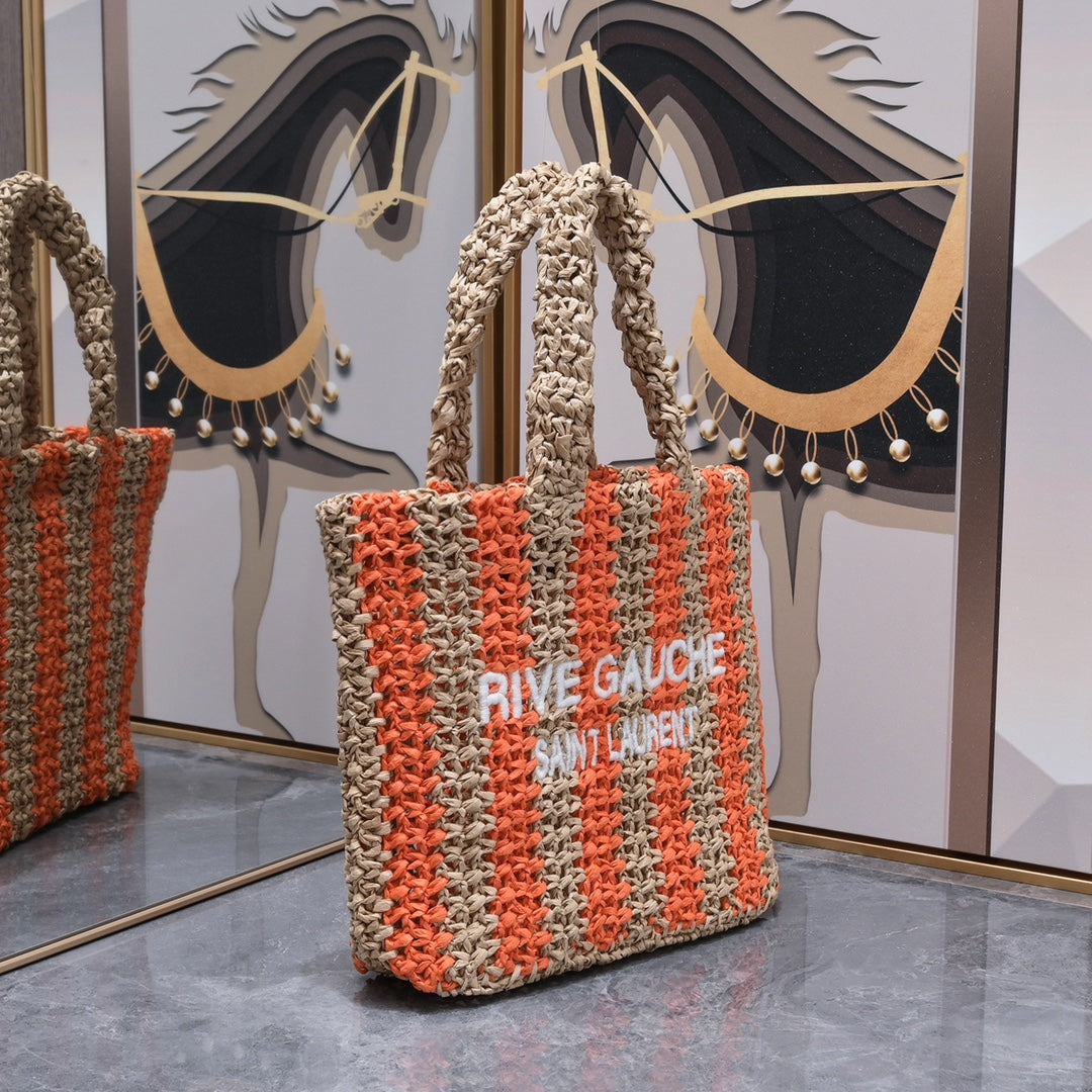 Handwoven Raffia Fiber Mini Colorblock Tote – Style 1845