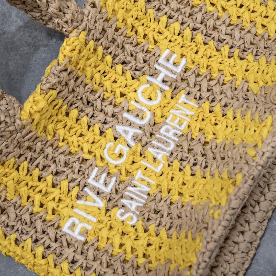 Handwoven Raffia Fiber Mini Colorblock Tote – Style 1845