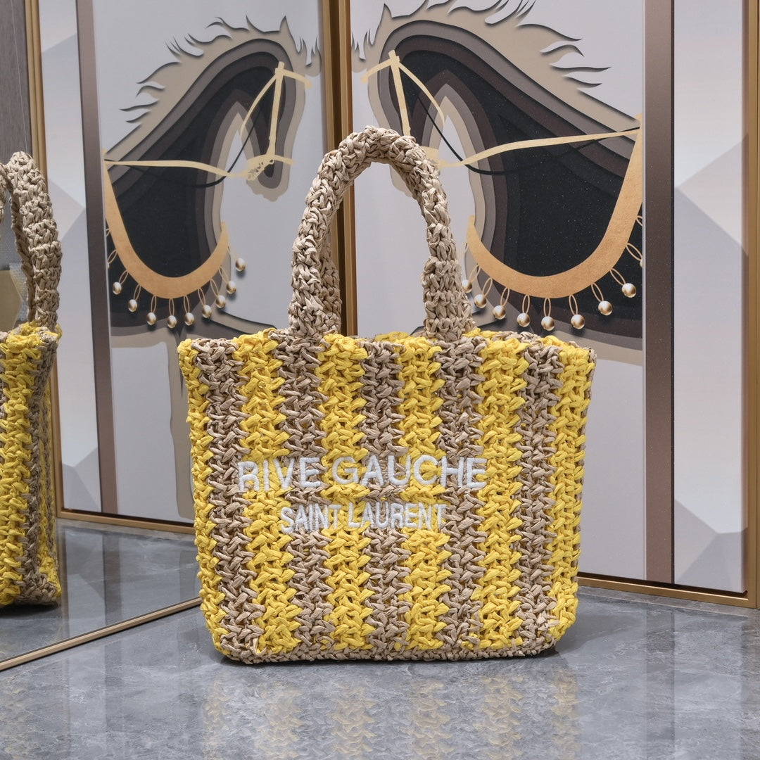 Handwoven Raffia Fiber Mini Colorblock Tote – Style 1845