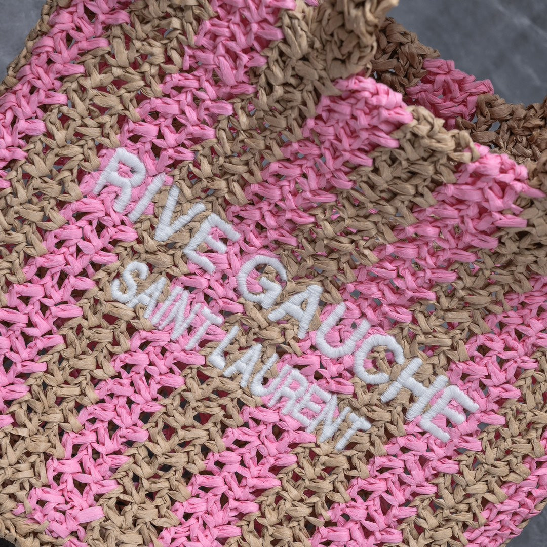Handwoven Raffia Fiber Mini Colorblock Tote – Style 1845