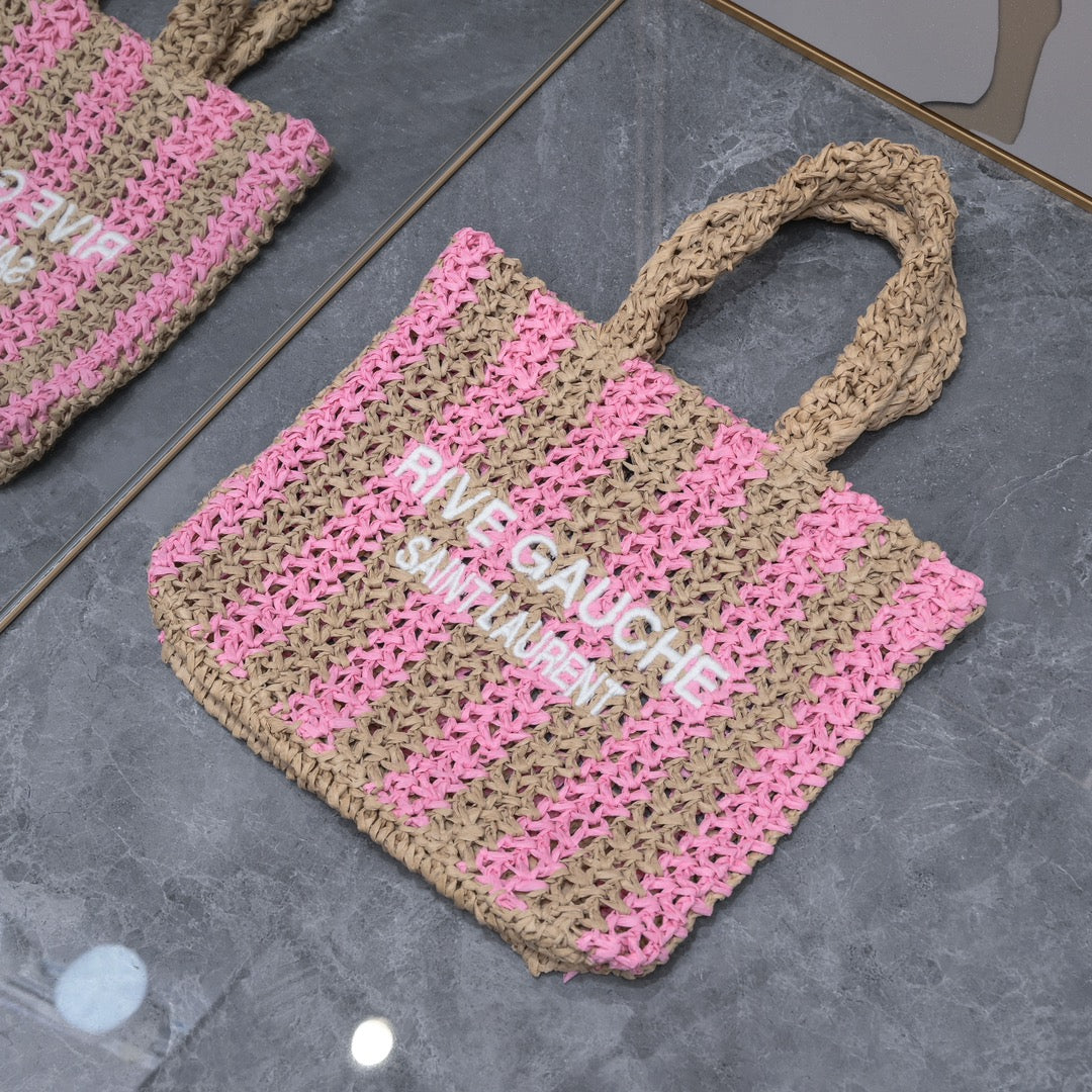 Handwoven Raffia Fiber Mini Colorblock Tote – Style 1845
