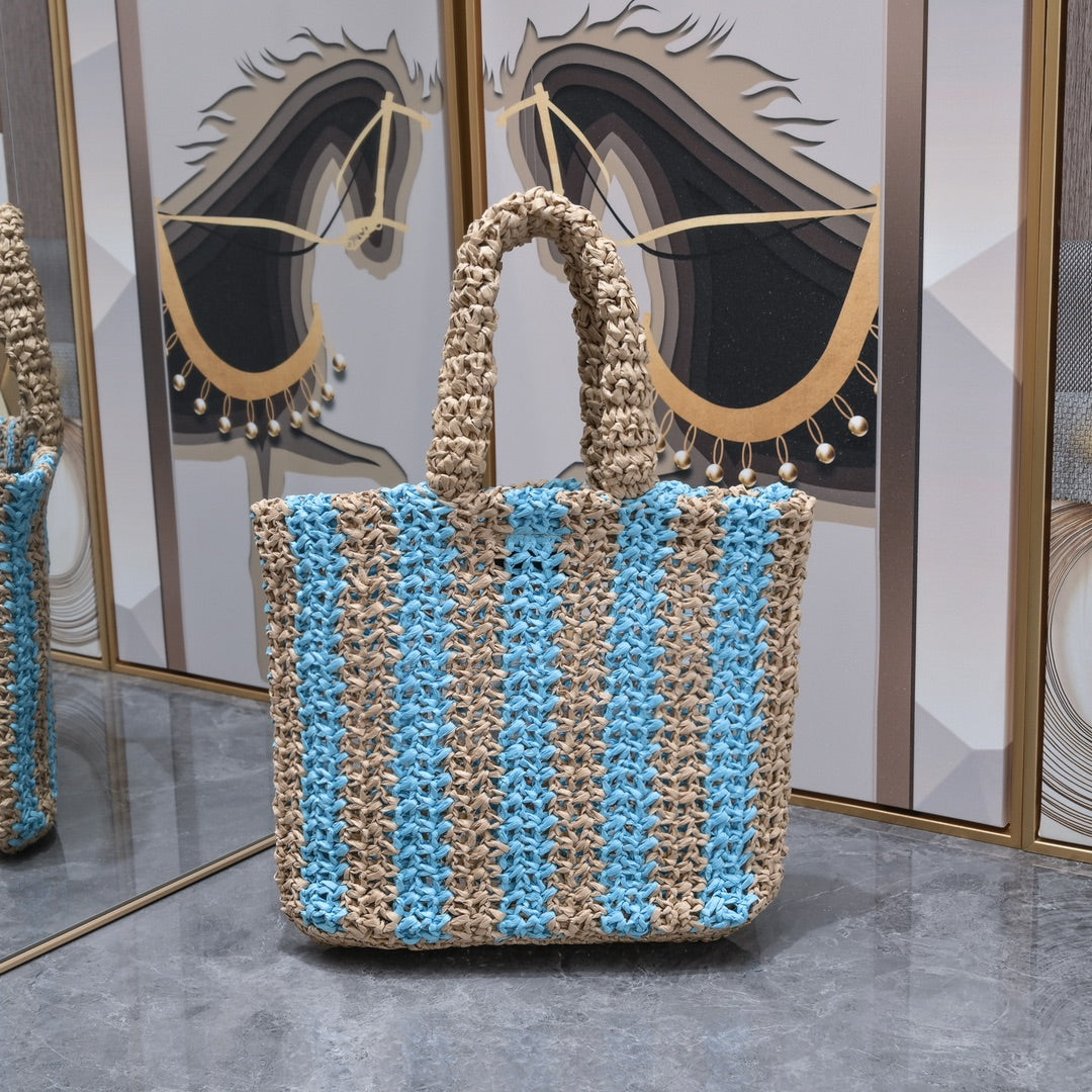 Handwoven Raffia Fiber Mini Colorblock Tote – Style 1845