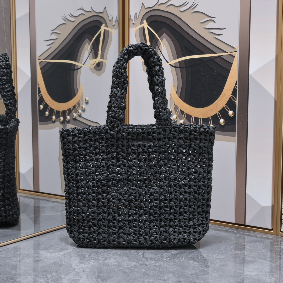 Handwoven Raffia Fiber Mini Colorblock Tote – Style 1845