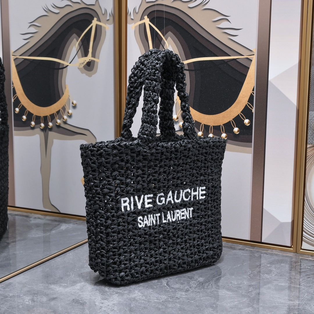 Handwoven Raffia Fiber Mini Colorblock Tote – Style 1845