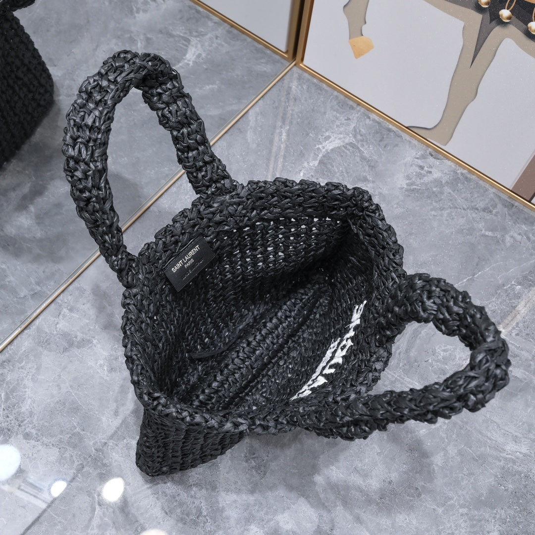 Handwoven Raffia Fiber Mini Colorblock Tote – Style 1845
