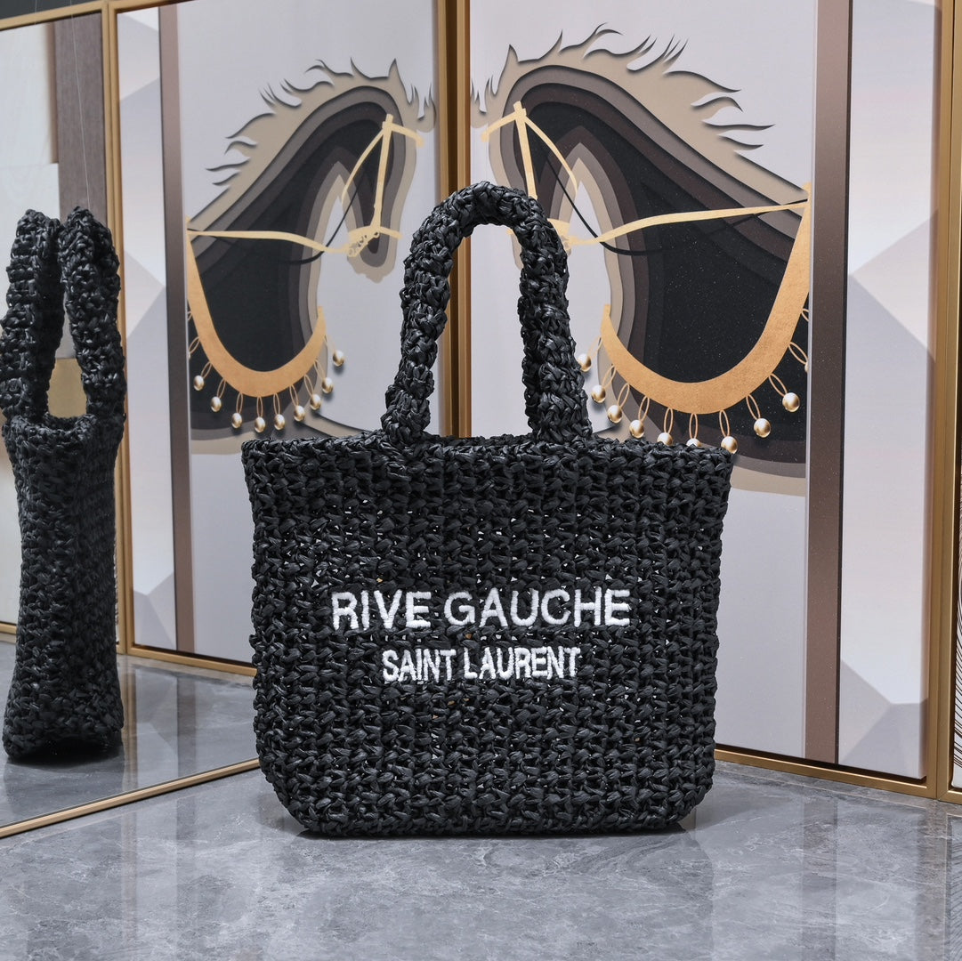 Handwoven Raffia Fiber Mini Colorblock Tote – Style 1845