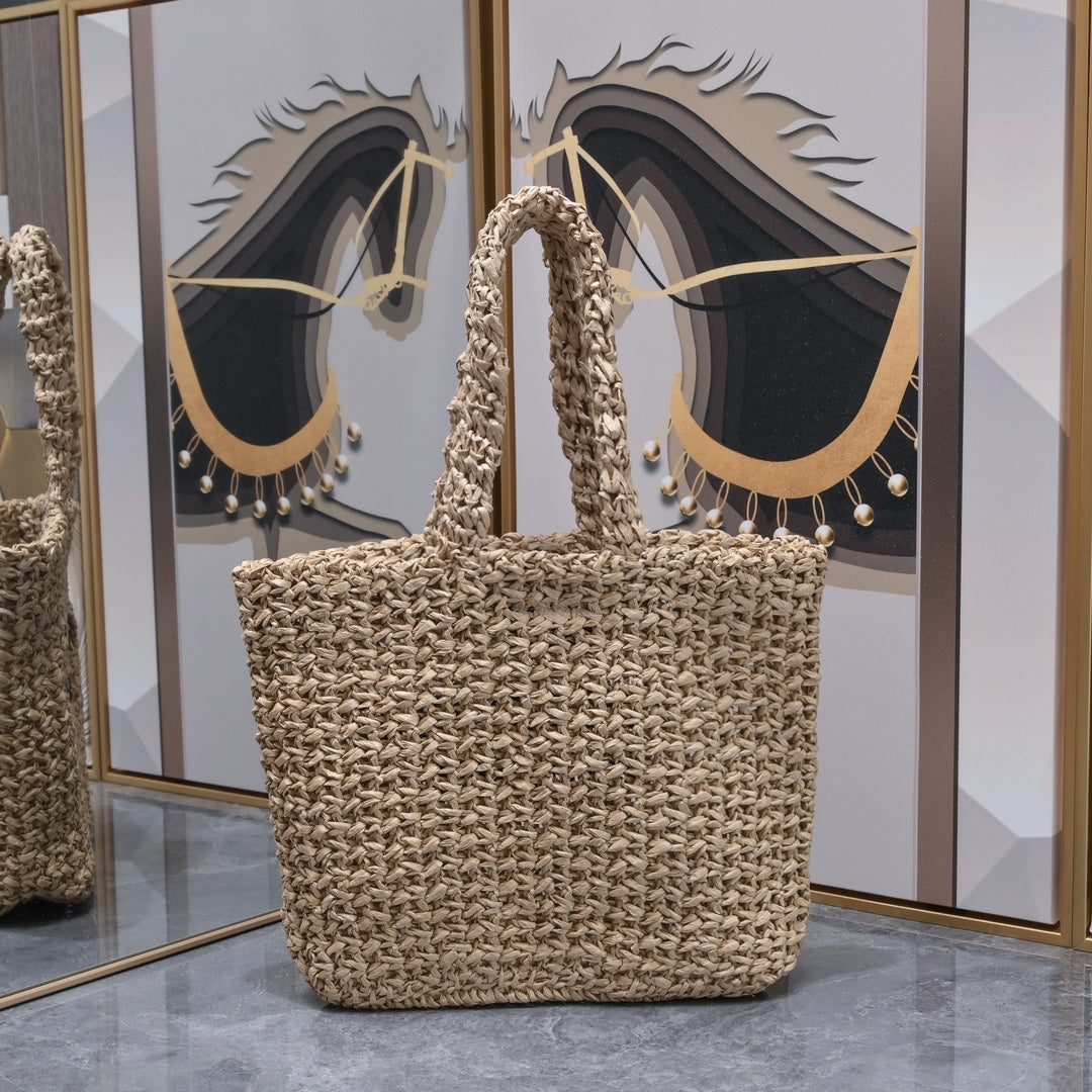 Handwoven Raffia Fiber Mini Colorblock Tote – Style 1845