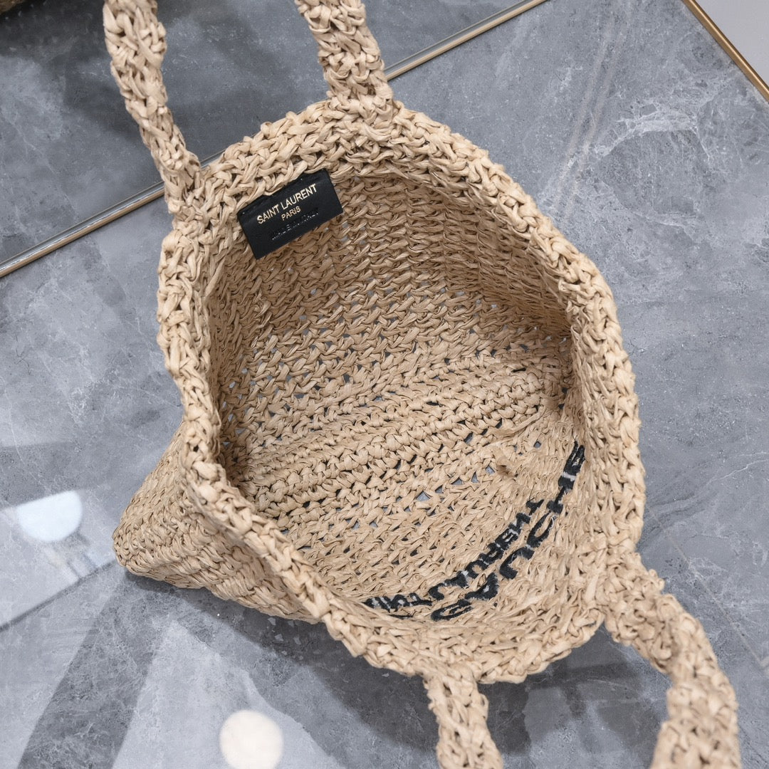 Handwoven Raffia Fiber Mini Colorblock Tote – Style 1845