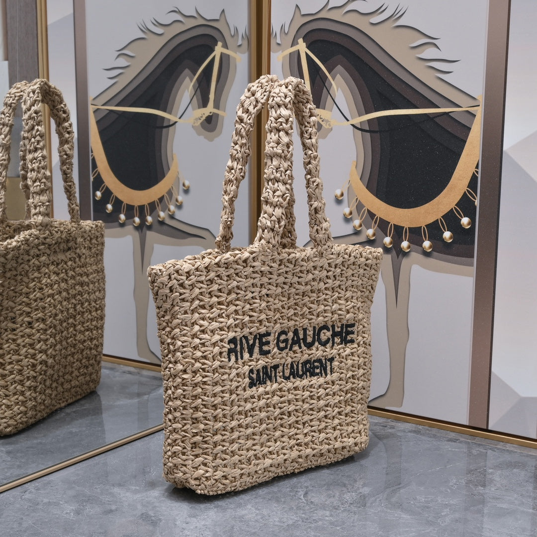 Handwoven Raffia Fiber Mini Colorblock Tote – Style 1845