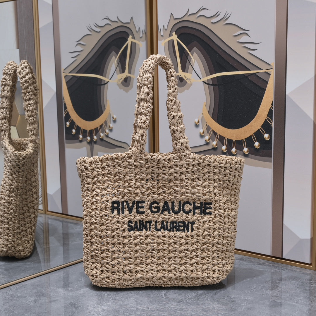 Handwoven Raffia Fiber Mini Colorblock Tote – Style 1845