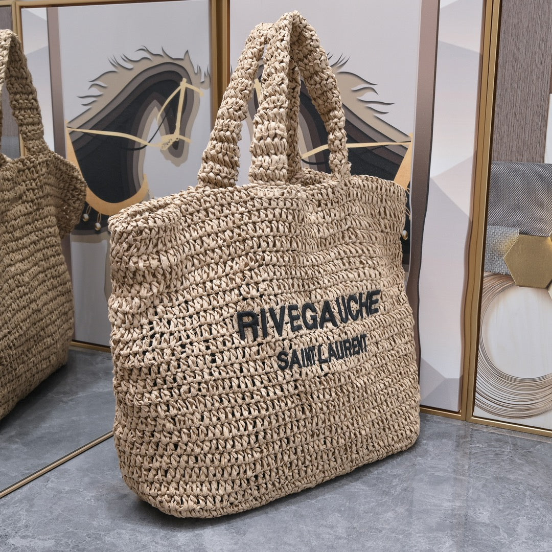 Handwoven Raffia Fiber Large Colorblock Tote – Style 1846