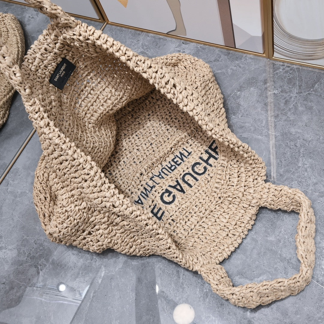 Handwoven Raffia Fiber Large Colorblock Tote – Style 1846