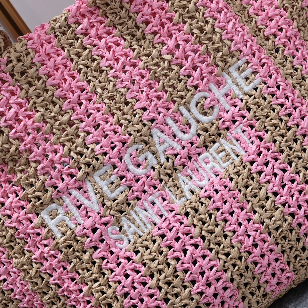 Handwoven Raffia Fiber Large Colorblock Tote – Style 1846