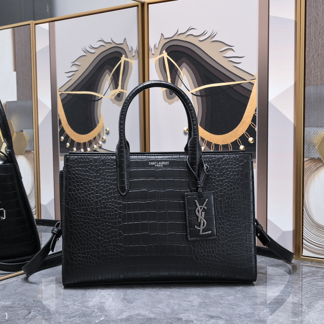 Crocodile-Embossed Calfskin Shopping Bag – 3-Way Luxury Carry