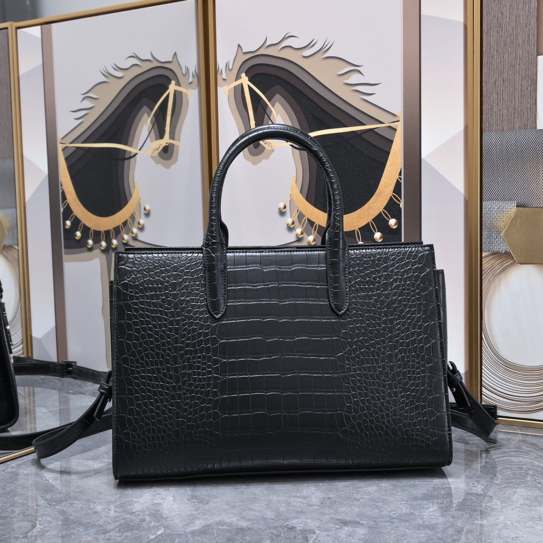 Crocodile-Embossed Calfskin Shopping Bag – 3-Way Luxury Carry