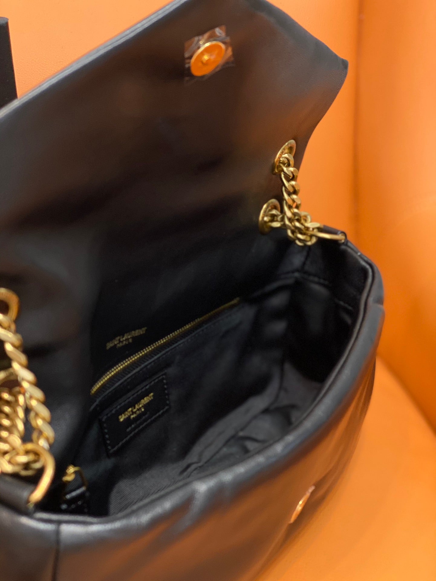 YSL CALYPSO 734153 Chain Bag – Italian Lambskin in Black & White