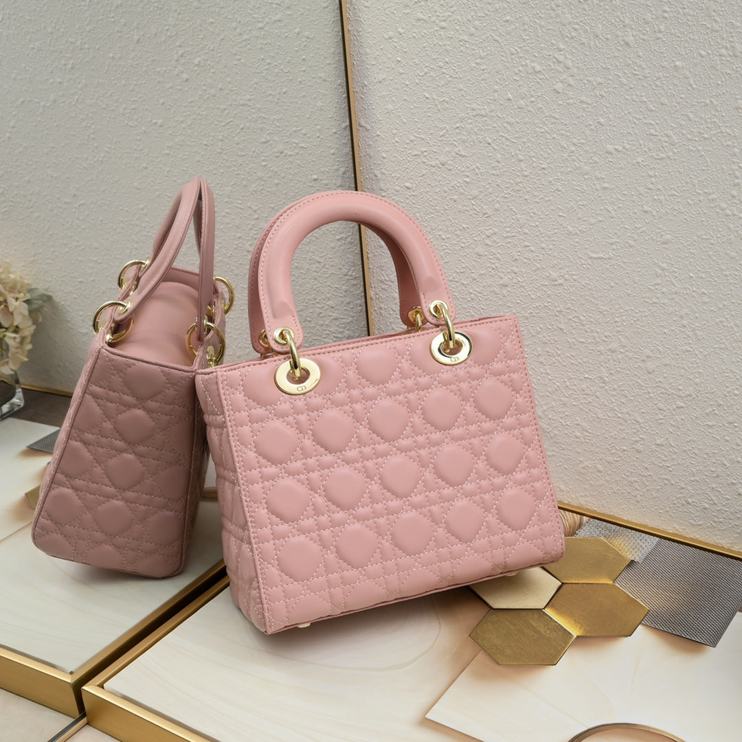 Lady ABCDior Lambskin Bag – Black, White, Pink & Gray | Cannage Quilting + Enamel Charms
