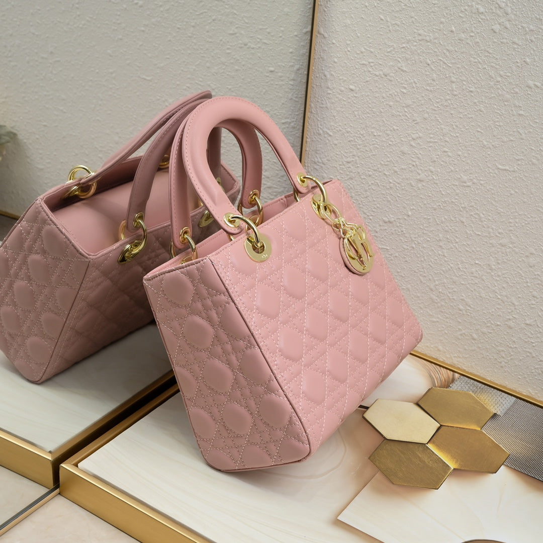 Lady ABCDior Lambskin Bag – Black, White, Pink & Gray | Cannage Quilting + Enamel Charms