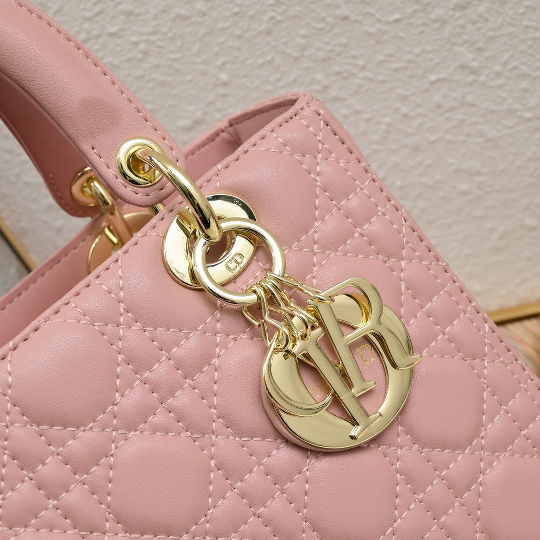 Lady ABCDior Lambskin Bag – Black, White, Pink & Gray | Cannage Quilting + Enamel Charms