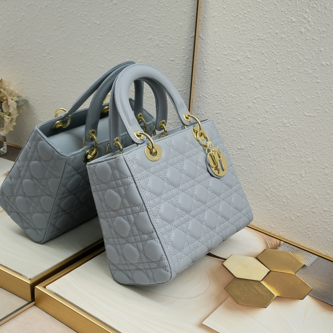Lady ABCDior Lambskin Bag – Black, White, Pink & Gray | Cannage Quilting + Enamel Charms