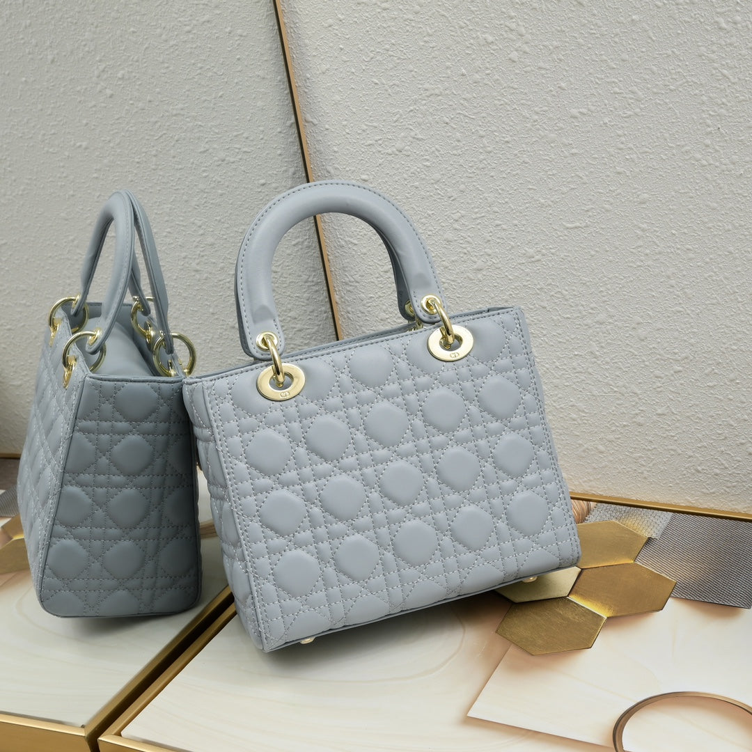Lady ABCDior Lambskin Bag – Black, White, Pink & Gray | Cannage Quilting + Enamel Charms