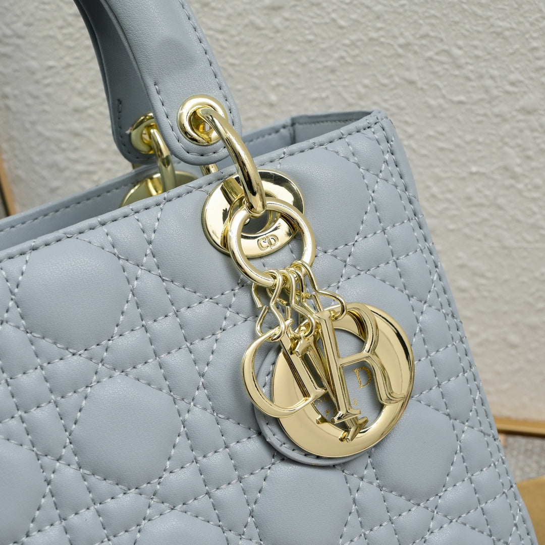 Lady ABCDior Lambskin Bag – Black, White, Pink & Gray | Cannage Quilting + Enamel Charms