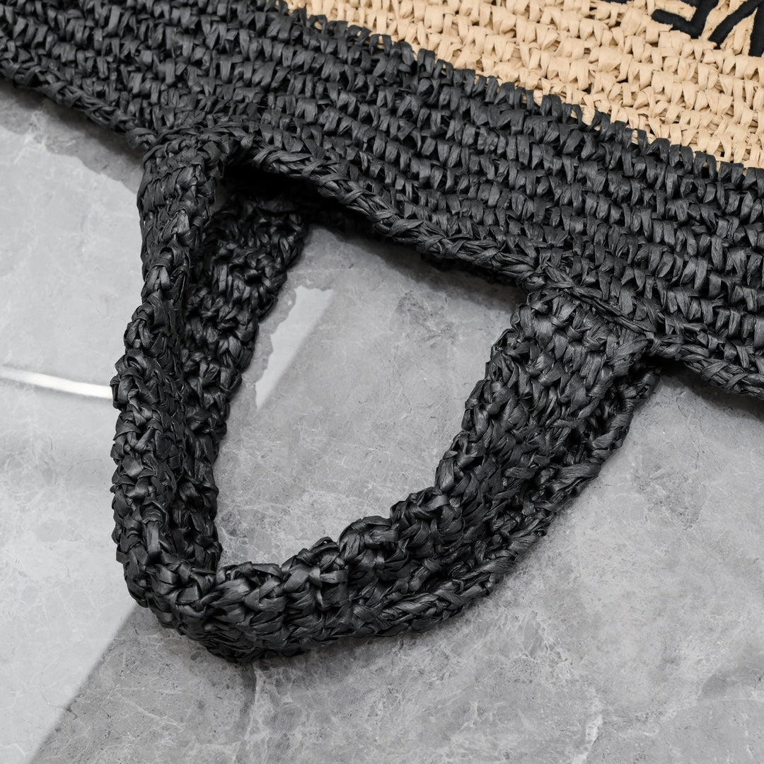 Handwoven Raffia Fiber Large Colorblock Tote – Style 1846