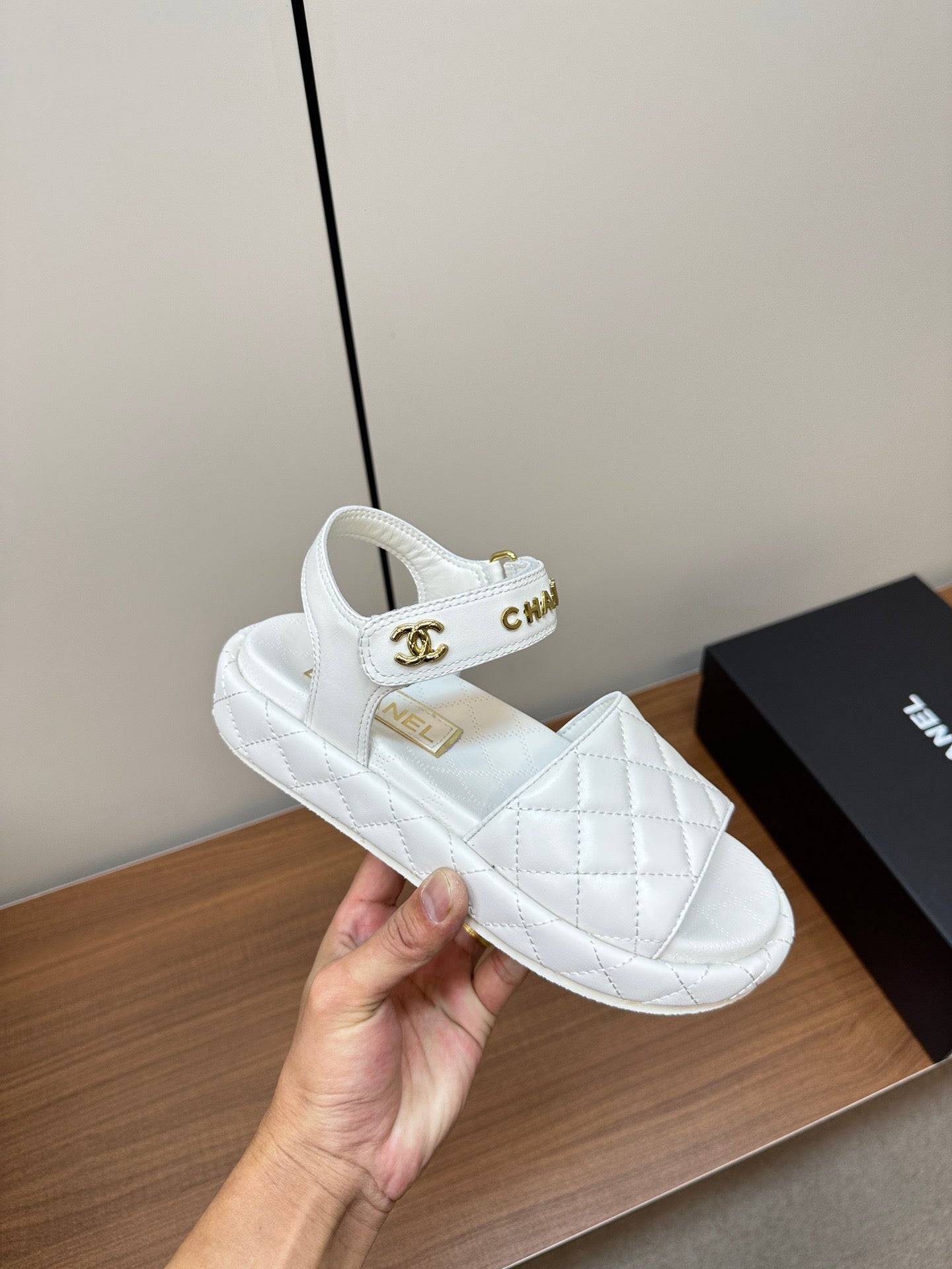 CHANEL Quilted Letter Sandals – Soft & Stylish