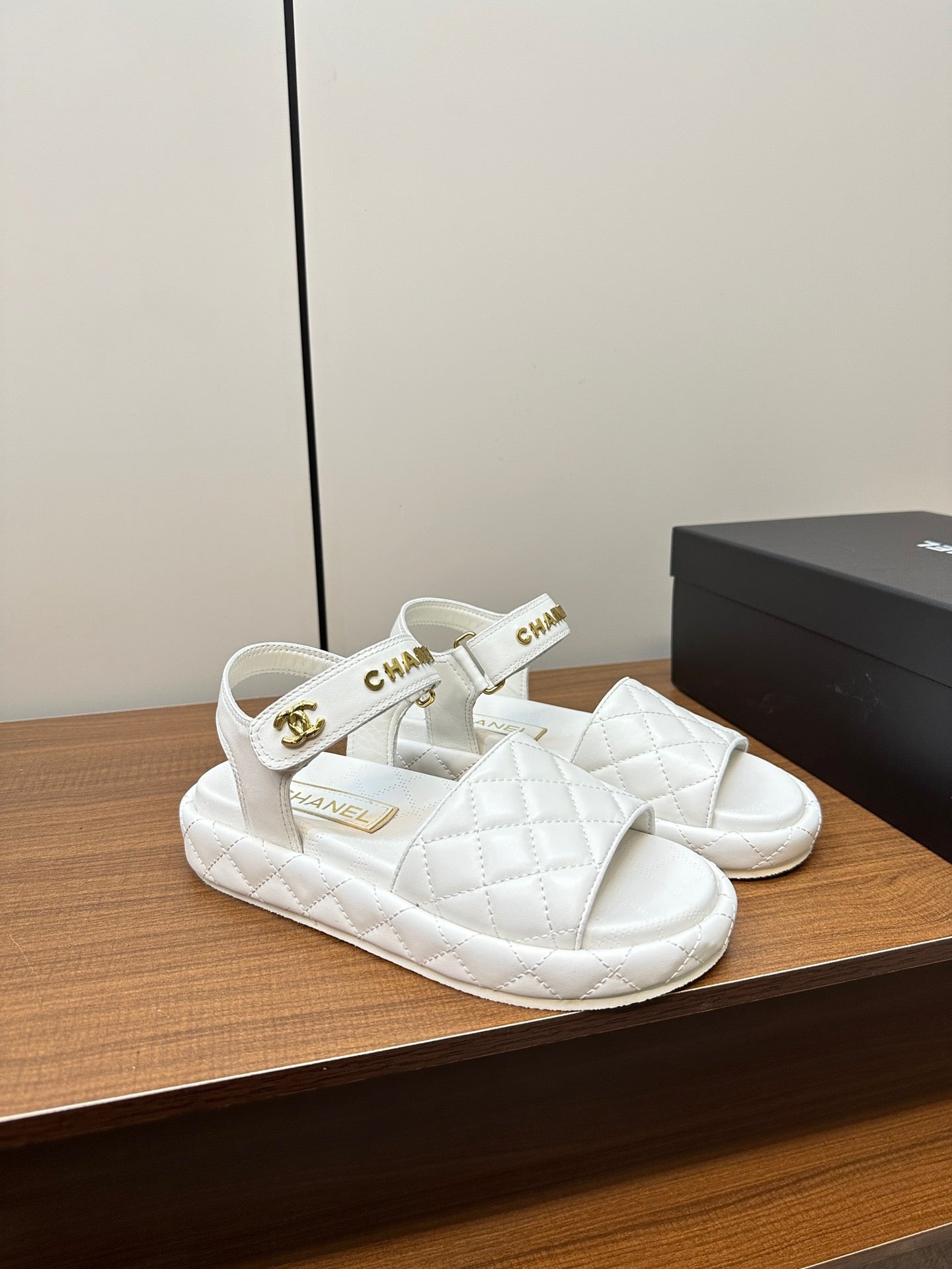 CHANEL Quilted Letter Sandals – Soft & Stylish