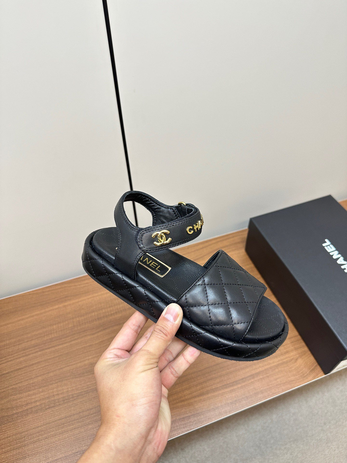 CHANEL Quilted Letter Sandals – Soft & Stylish