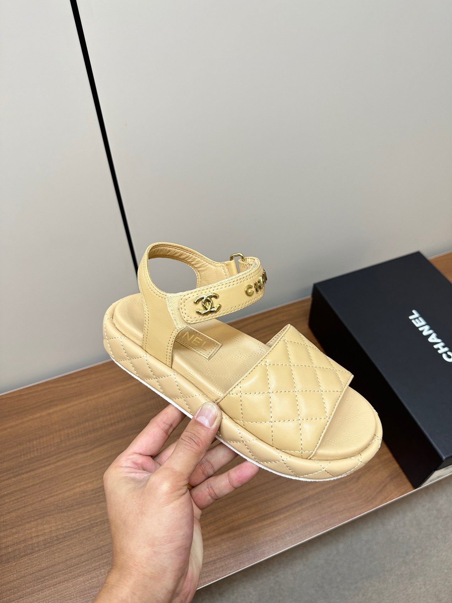 CHANEL Quilted Letter Sandals – Soft & Stylish