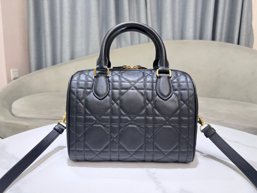 Dior Groove 16 & 25  Boston Bag #1364 – Black Calfskin with Oversized Cannage Stitching