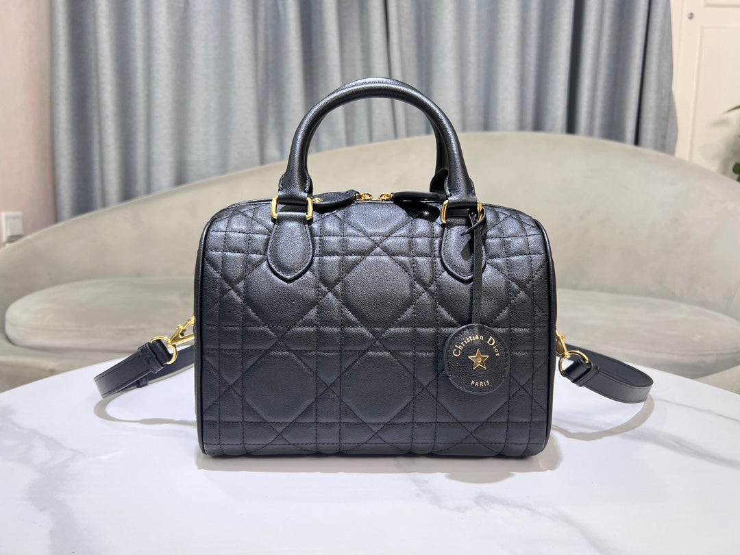 Dior Groove 16 & 25  Boston Bag #1364 – Black Calfskin with Oversized Cannage Stitching