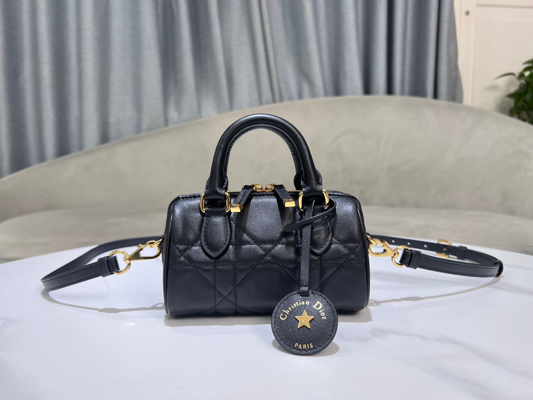 Dior Groove 16 & 25  Boston Bag #1364 – Black Calfskin with Oversized Cannage Stitching