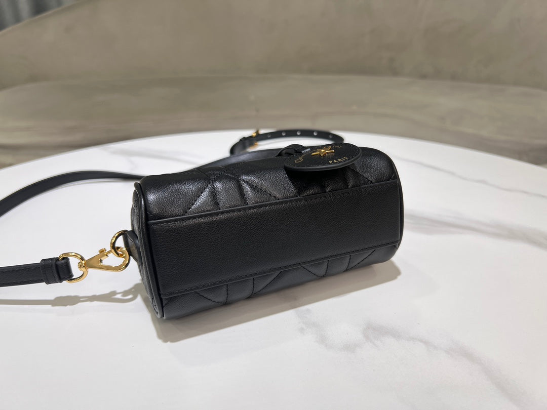 Dior Groove 16 & 25  Boston Bag #1364 – Black Calfskin with Oversized Cannage Stitching