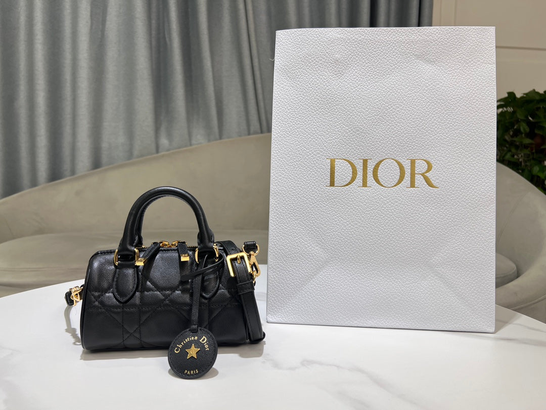 Dior Groove 16 & 25  Boston Bag #1364 – Black Calfskin with Oversized Cannage Stitching