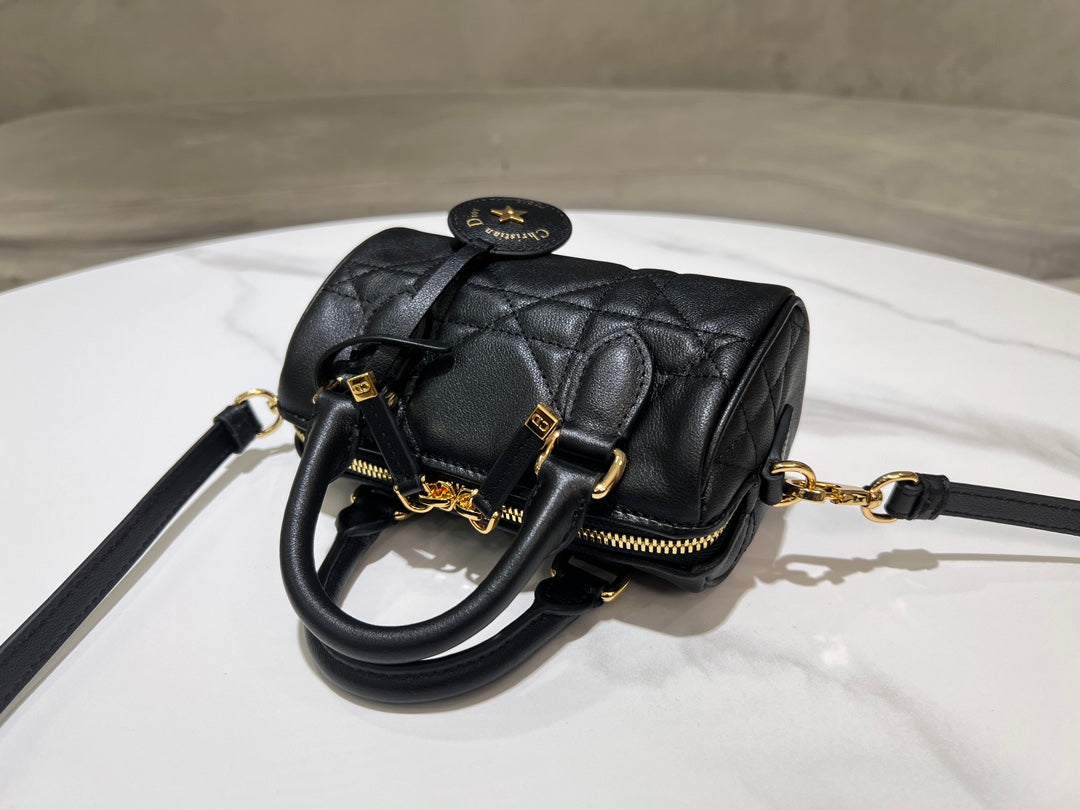 Dior Groove 16 & 25  Boston Bag #1364 – Black Calfskin with Oversized Cannage Stitching