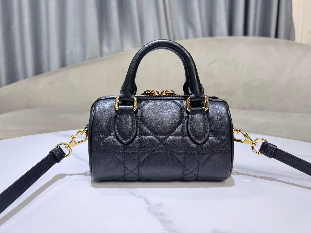 Dior Groove 16 & 25  Boston Bag #1364 – Black Calfskin with Oversized Cannage Stitching