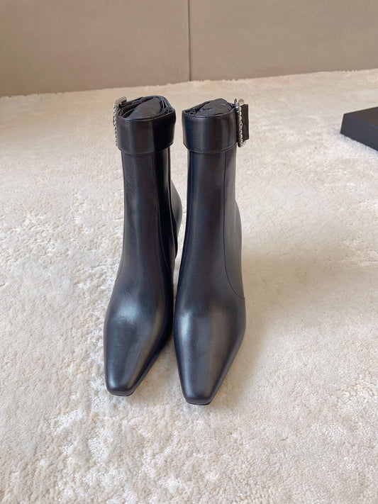 YSL Saint Laurent 24SS Black Ankle Boots – Chic & Edgy