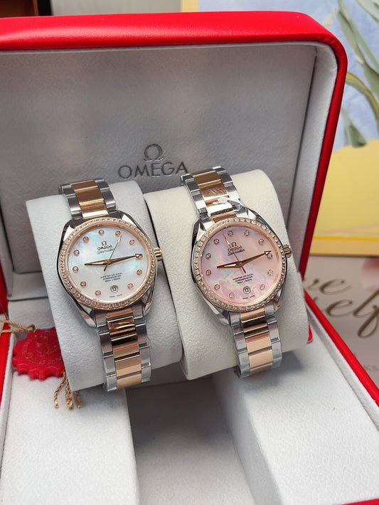 Two-Tone Rose Gold Watch Band with Stone-Set Case