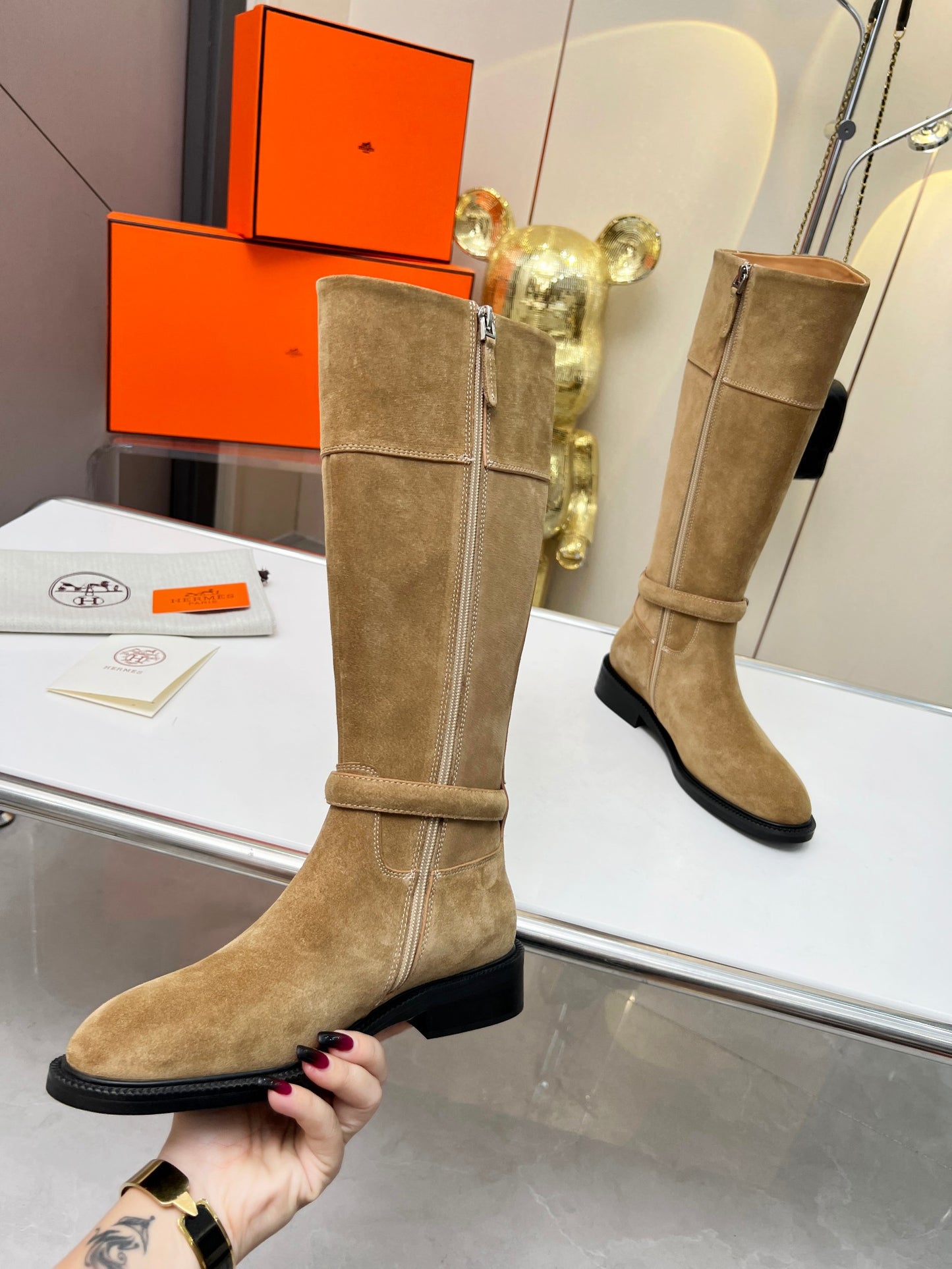 Hermes 2024 Fall/Winter Premium Suede Leather Boots – Top Version Brn