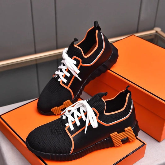 Hermès H2024 Men’s Sport Sneakers – Fabric & Cowhide Leather Blk